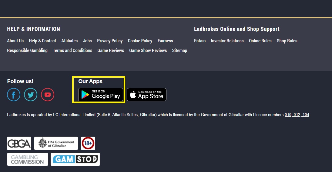 Приложение БК Ladbrokes на Android на сайте букмекера