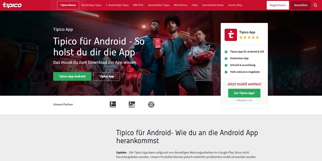 Приложение букмекера Tipico на Android на сайте БК