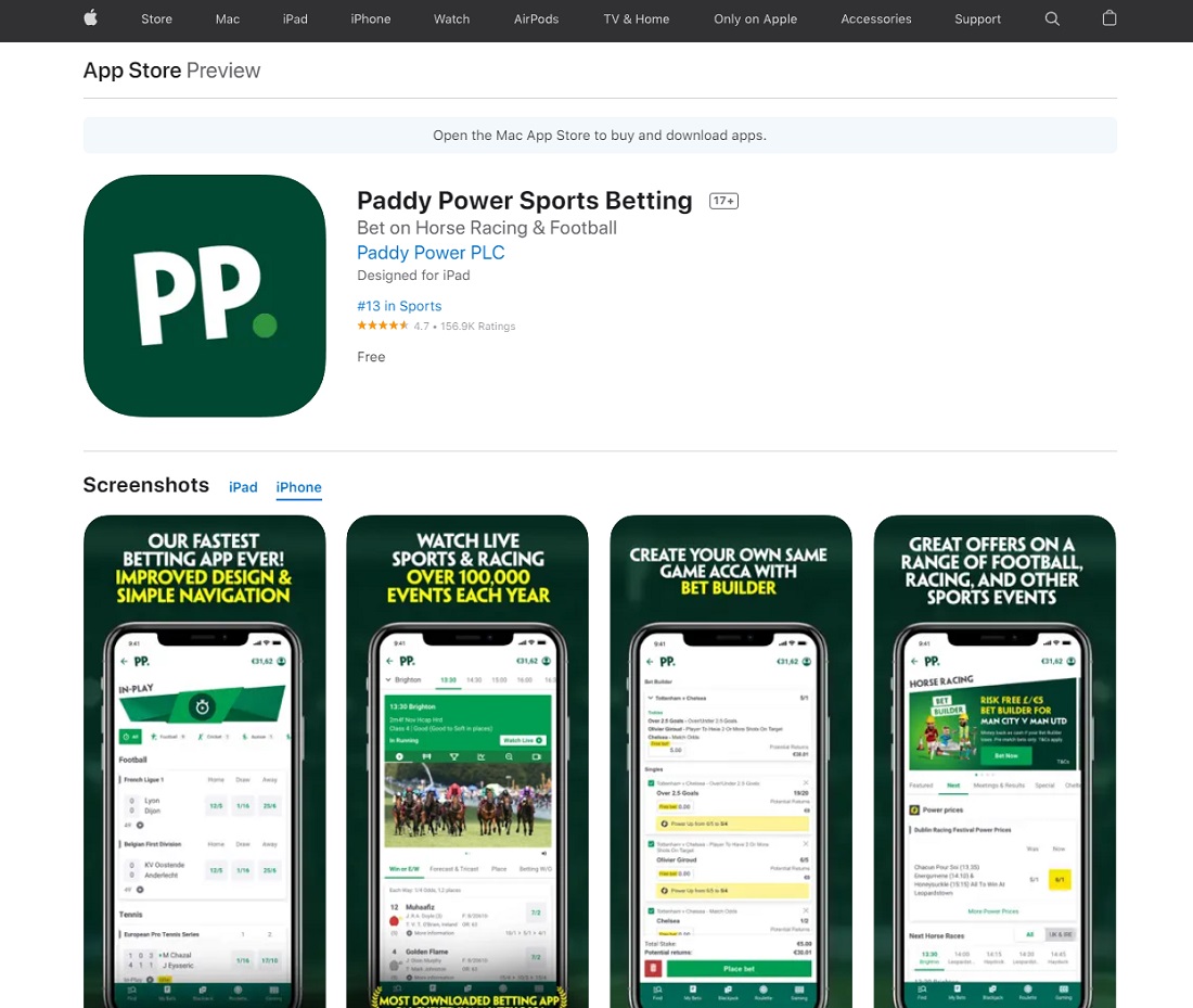 Приложение букмекера Paddy Power для iPhone (iOS) в App Store